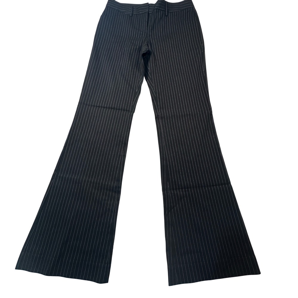 Express Editor Pants Women 0R Black Pinstripe Low Rise Flare Career Vintage Y2K